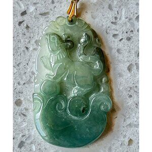 Hand-Carved Green Jade Rat Pendant Necklace With 23" Chain